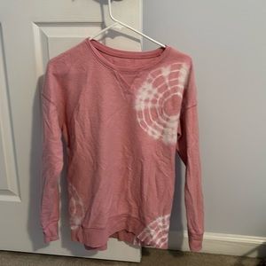 Fuzzy pink and white tie-dye Justice sweatshirt.